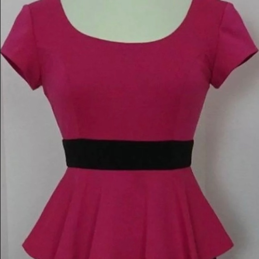 BCX Women's Dress Fuschia Pink Black Peplum